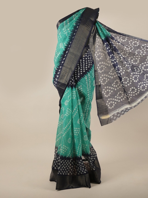 

Pothys Green & Navy Blue Bandhani Printed Saree