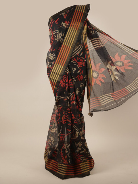 

Pothys Black & Red Floral Printed Cotton Blend Saree