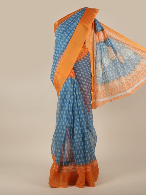 

Pothys Blue & Orange Geometric Printed Saree