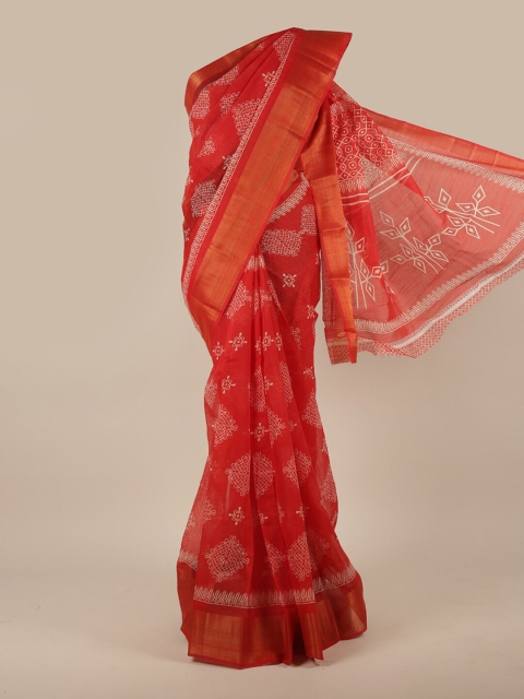 

Pothys Red & White Ethnic Motifs Printed Cotton Blend Saree