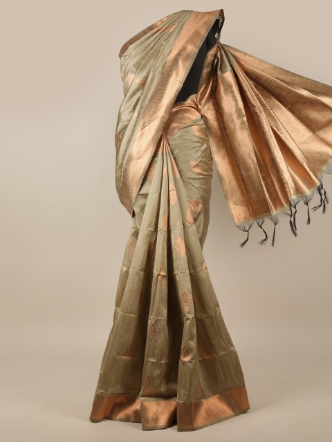 

Pothys Tan & Gold-Toned Ethnic Motifs Zari Jute Silk Saree