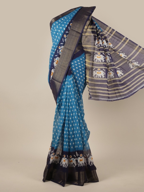 

Pothys Blue & White Printed Zari Saree