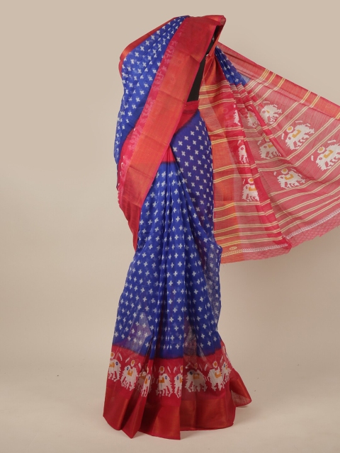

Pothys Blue & Red Geometric Printed Cotton Blend Saree