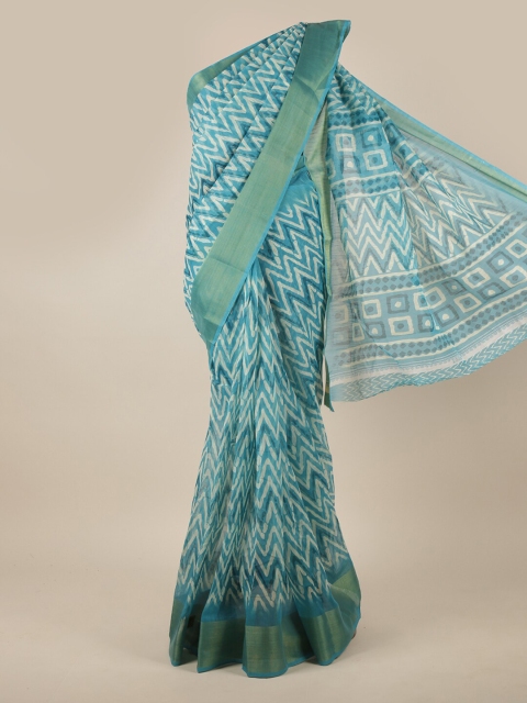 

Pothys Blue & White Geometric Printed Cotton Blend Zari Saree