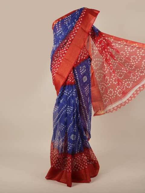 

Pothys Blue & Red Bandhani Printed Cotton Blend Saree