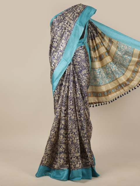 

Pothys Blue & Beige Ethnic Motifs Patchwork Saree