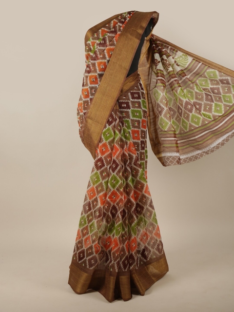 

Pothys Brown & Multicoloured Ethnic Motifs Printed Saree