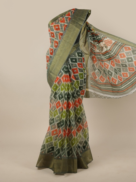 

Pothys Olive Green & Red Printed Saree