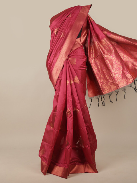 

Pothys Pink & Gold-Toned Woven Design Zari Jute Silk Saree