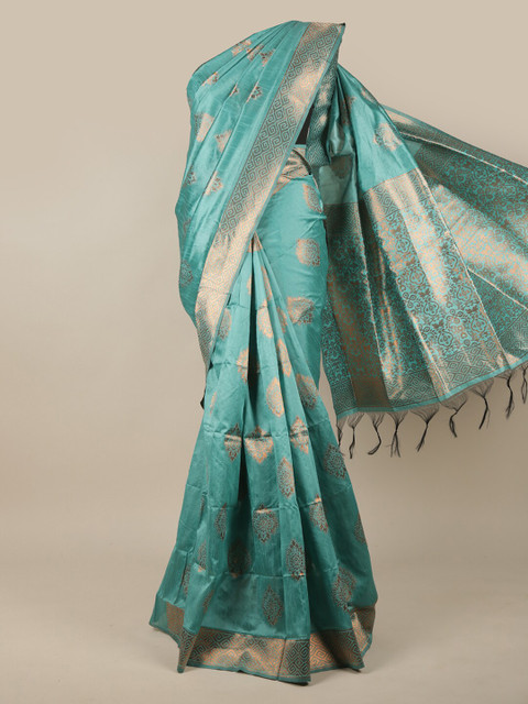 

Pothys Green & Copper-Toned Woven Design Jute Silk Saree