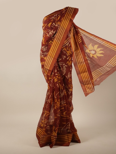 

Pothys Brown & Gold-Toned Floral Printed Cotton Blend Saree