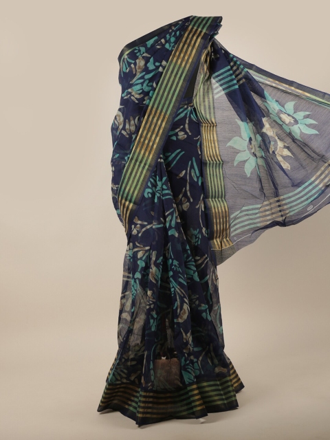 

Pothys Blue, Grey & Green Floral Printed Saree