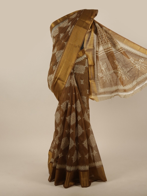 

Pothys Khaki & White Ethnic Motif Printed Cotton Blend Saree