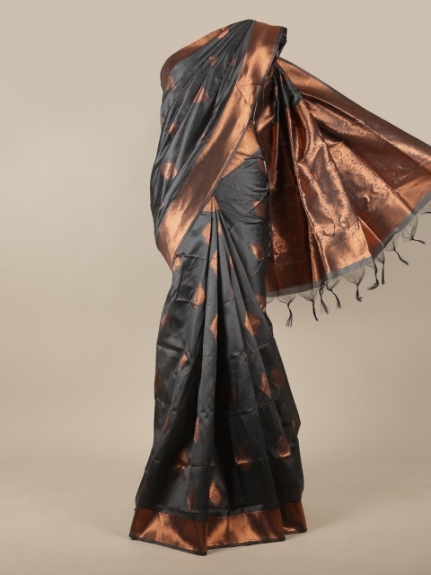 

Pothys Grey & Gold-Toned Ethnic Motifs Zari Jute Silk Saree