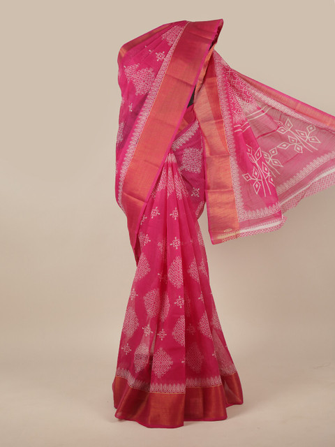 

Pothys Pink & White Printed Zari Saree