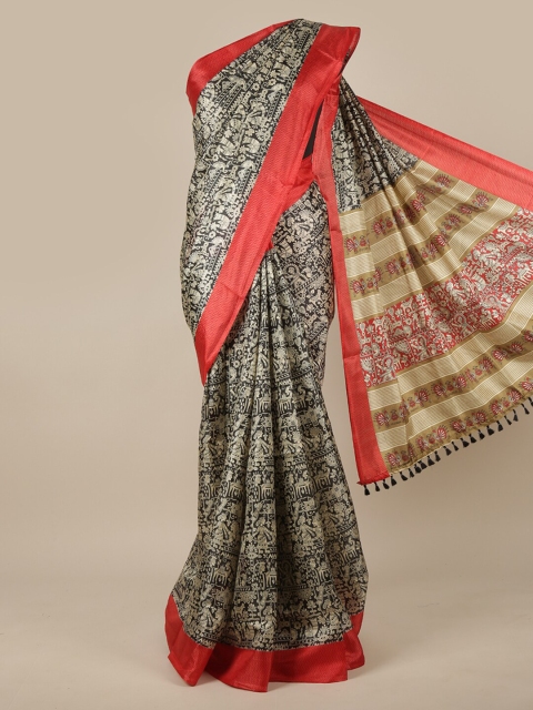 

Pothys Black & Red Ethnic Motifs Printed Saree