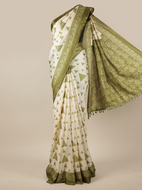 

Pothys Off White & Green Geometric Printed Cotton Blend Saree