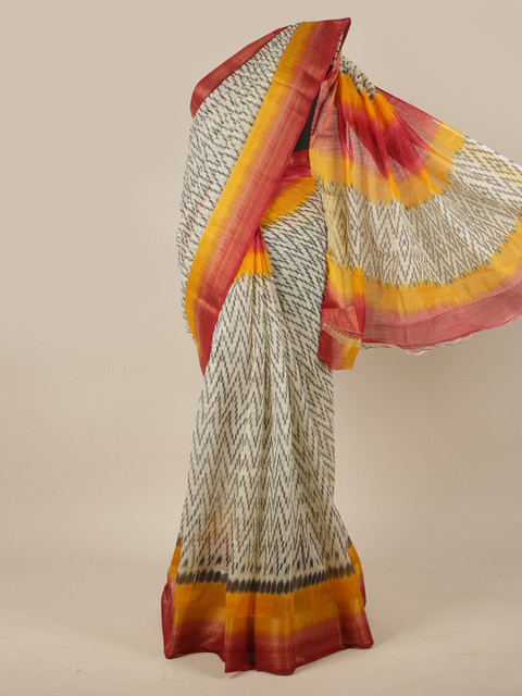 

Pothys Cream-Coloured & Yellow Printed Cotton Blend Saree