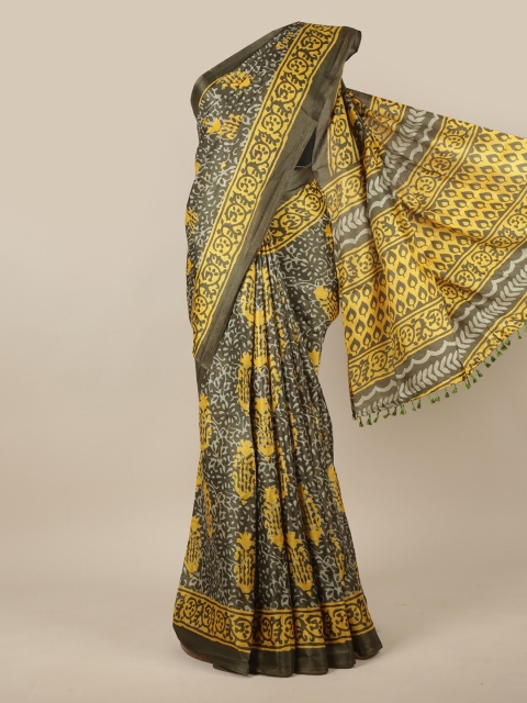 

Pothys Green & Yellow Ethnic Motif Printed Cotton Blend Saree