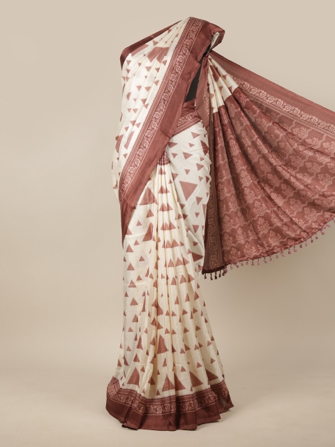 

Pothys Off White & Brown Geometric Printed Saree