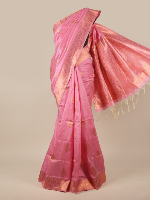 

Pothys Pink & Gold-Toned Ethnic Motifs Zari Jute Silk Saree