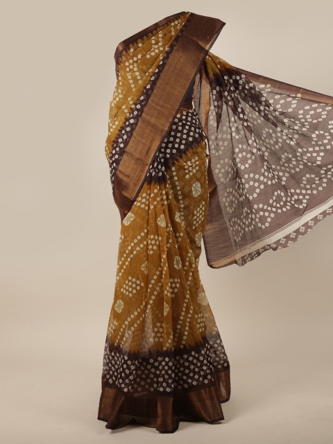 

Pothys Khaki & Brown Bandhani Printed Cotton Blend Zari Saree