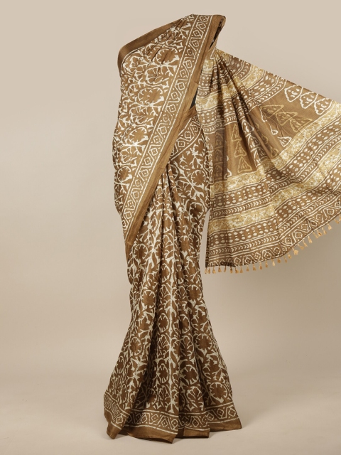 

Pothys Khaki & White Ethnic Motifs Printed Cotton Blend Saree