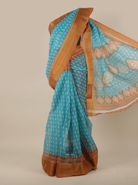 

Pothys Blue & White Ethnic Motifs Printed Cotton Blend Zari Saree
