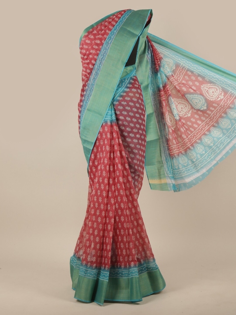 

Pothys Pink & Blue Floral Printed Cotton Blend Saree