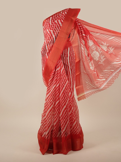 

Pothys Red & White Leheriya Printed Saree