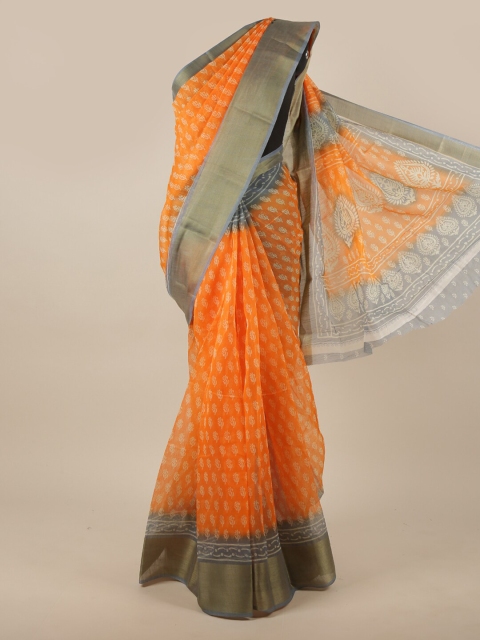 

Pothys Orange & Grey Floral Printed Cotton Blend Saree