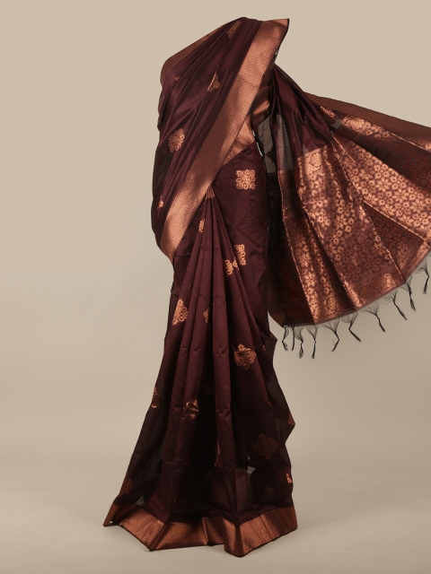 

Pothys Maroon & Copper-Toned Floral Zari Jute Silk Saree