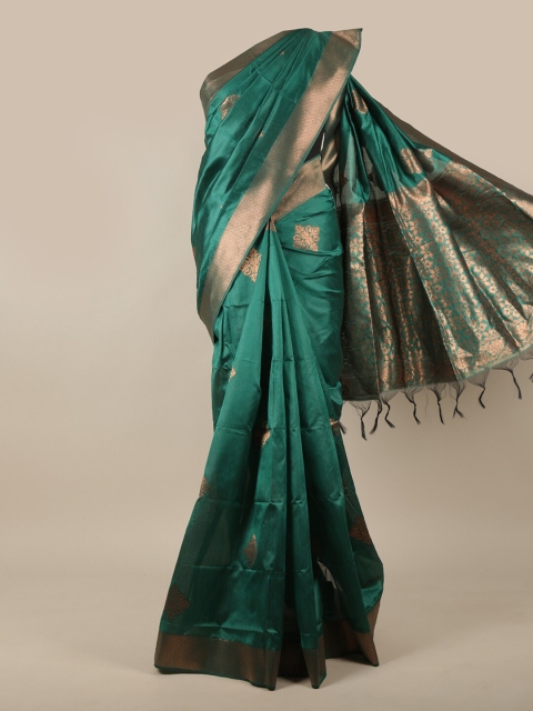 

Pothys Green & Copper-Toned Ethnic Motifs Zari Jute Silk Saree