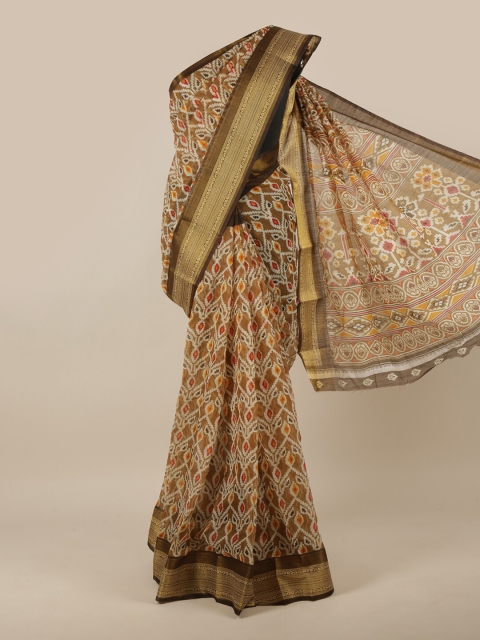 

Pothys Khaki & Brown Printed Cotton Blend Saree