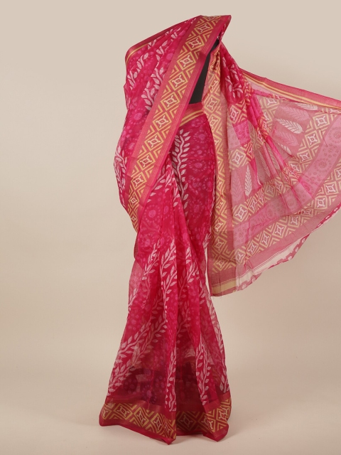 

Pothys Pink, Yellow & White Floral Printed Saree