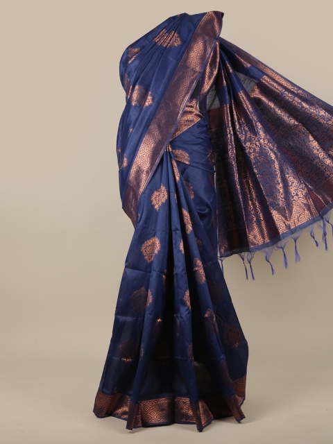 

Pothys Blue & Gold-Toned Ethnic Motifs Zari Jute Silk Saree