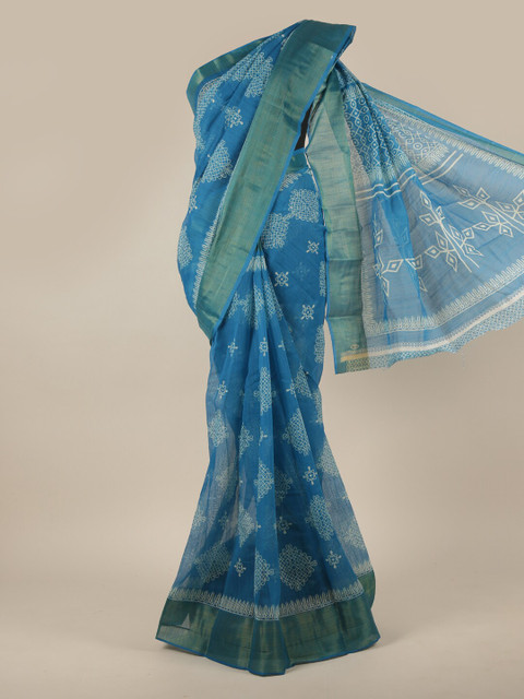 

Pothys Blue & White Ethnic Motif Printed Cotton Blend Saree