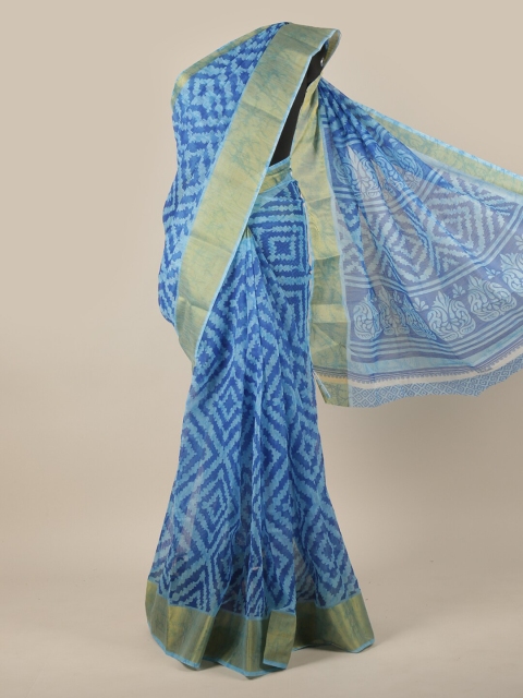 

Pothys Blue & Gold-Toned Printed Zari Saree