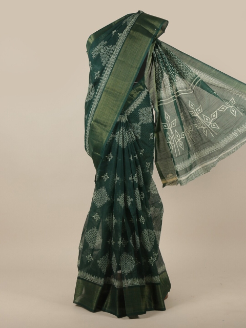 

Pothys Green & White Ethnic Motifs Printed Cotton Blend Saree