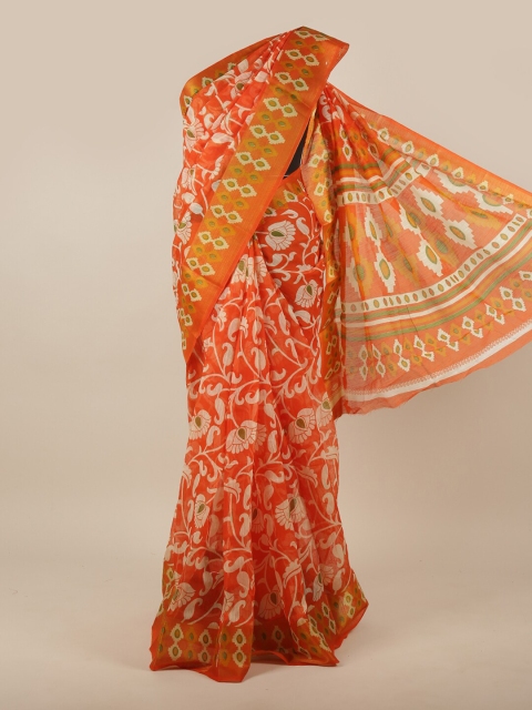 

Pothys Orange & White Floral Printed Zari Cotton Blend Saree