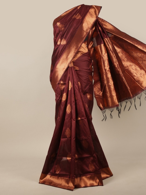 

Pothys Maroon & Gold-Toned Woven Design Zari Jute Silk Saree