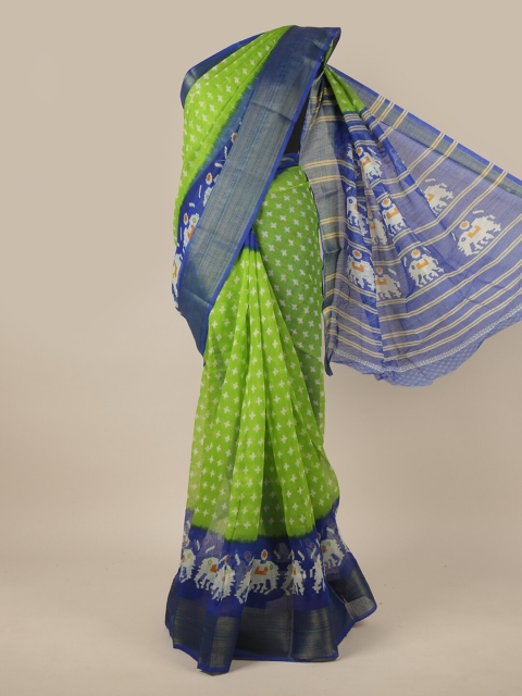 

Pothys Green, Blue & White Ethnic Motifs Printed Saree