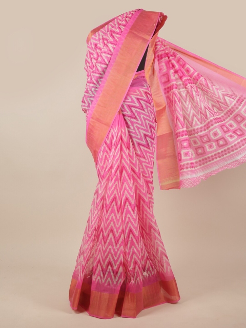 

Pothys Pink & White Printed Zari Saree