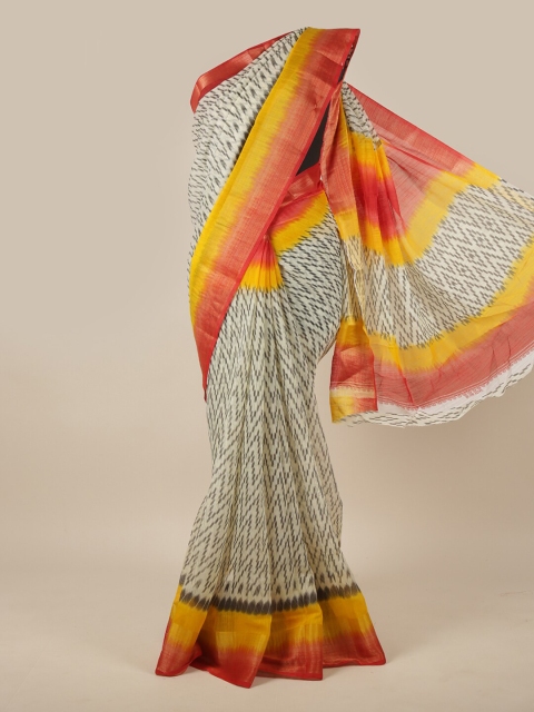

Pothys Cream-Coloured & Yellow Printed Saree