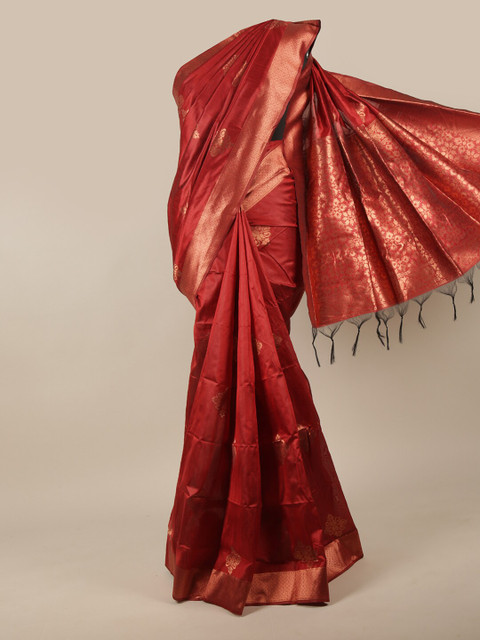 

Pothys Red & Gold-Toned Woven Design Zari Jute Silk Saree