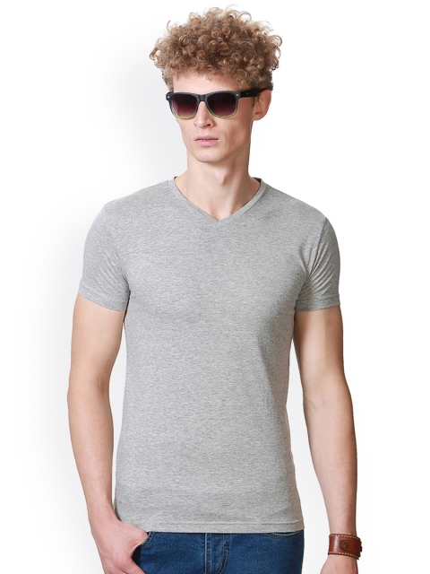 

People Men Grey Melange V-Neck T-shirt