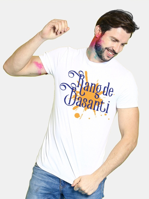 

BonOrganik Men White Rang De Basanti Printed Cotton T-shirt