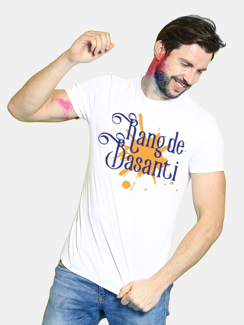 

BonOrganik Men White Rang De Basanti Printed Holi T-shirt