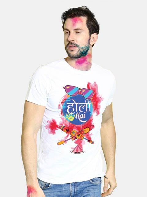 

BonOrganik Men White V-Neck Applique T-shirt
