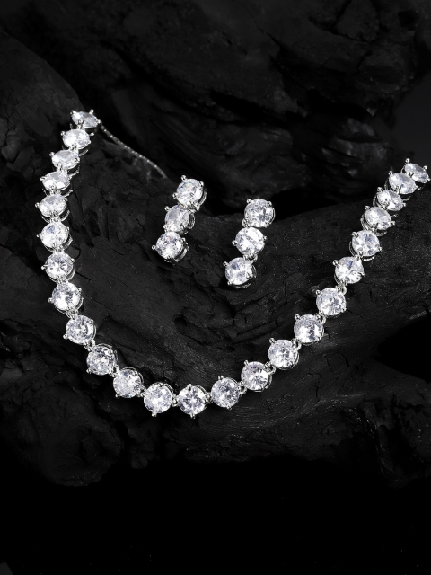 

PANASH Silver-Toned & White Rhodium Plated AD Studded Jewellery Set